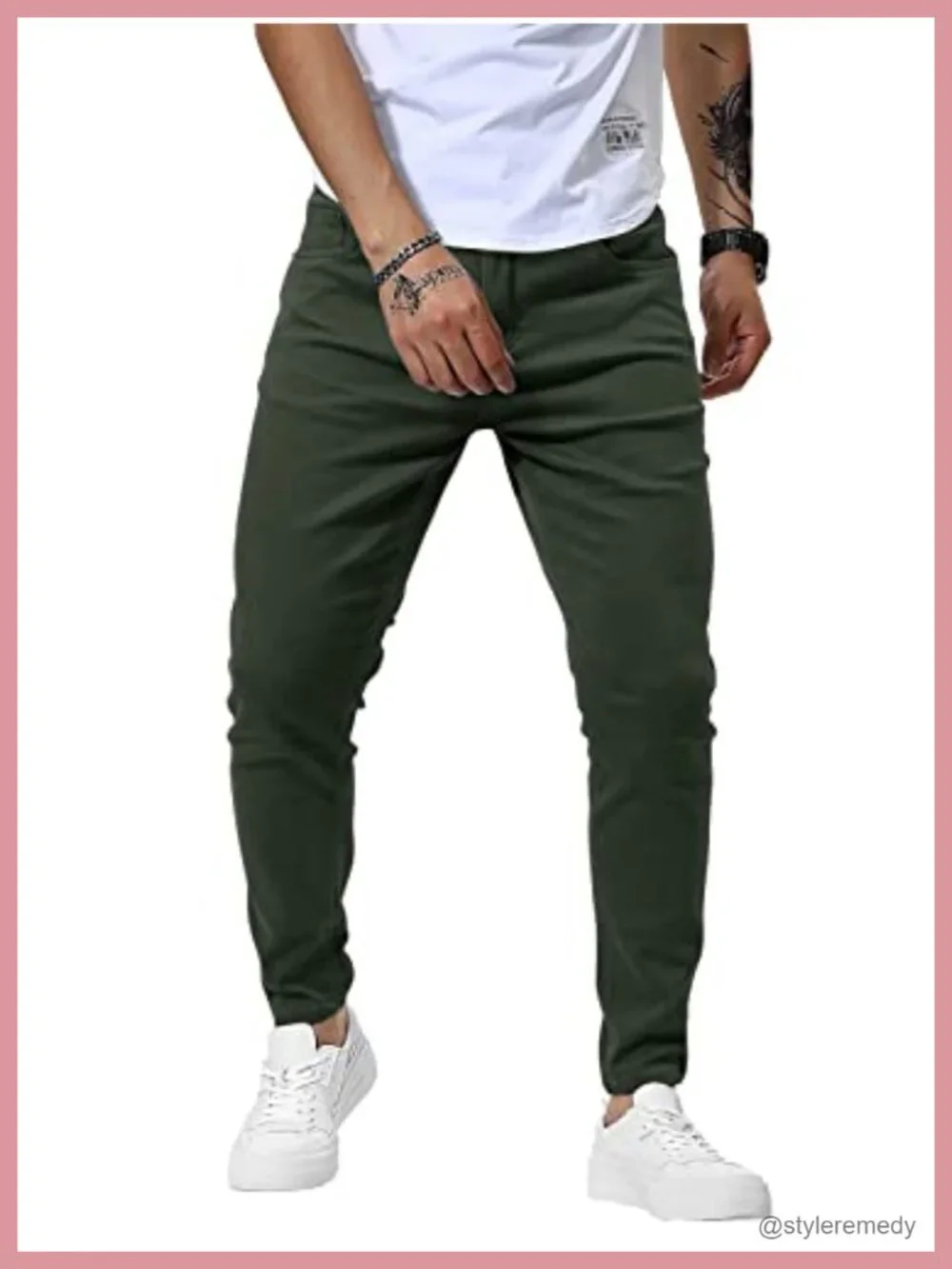 Men's Slim Fit Stretch Twill Chinos Skinny Tapered Five Pocket Casual Dress